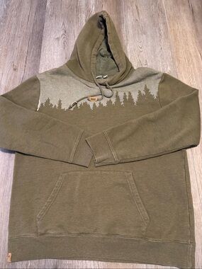 tentree Men's Olive Green Hooded Sweatshirt with Forest Graphic
